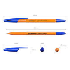 Ручка шариковая ERICH KRAUSE "R-301 Orange", СИНЯЯ, корпус оранжевый, узел 0,7 мм, линия письма 0,35 мм, 43194