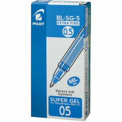 Ручка гелевая PILOT &laquo;Super Gel&raquo;, СИНЯЯ, корпус прозрачный, узел 0,5 мм, линия письма 0,3 мм, BL-SG-5