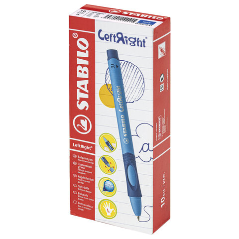 Ручка шариковая с грипом STABILO "Left Right", СИНЯЯ, для левшей, корпус зеленый, узел 0,8 мм, линия письма 0,4 мм, 6318/2-10-41
