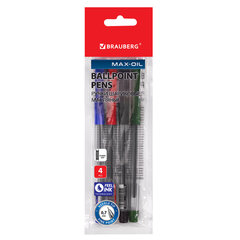 Ручки шариковые масляные BRAUBERG, НАБОР 4 шт., АССОРТИ, "Max-Oil", узел 0,7 мм, линия письма 0,35 мм, 142146