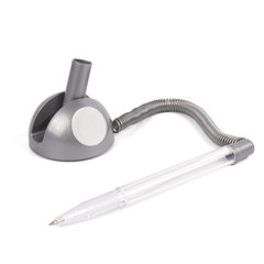 Ручка шариковая настольная BRAUBERG &laquo;Стенд-Пен&raquo;, СИНЯЯ, пружинка, корпус серебристый, линия письма 0,5 мм, 142164