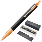 Ручка шариковая PARKER "IM Premium Black GT", корпус черный матовый с гравировкой, позолоченные детали, синяя, 1931667