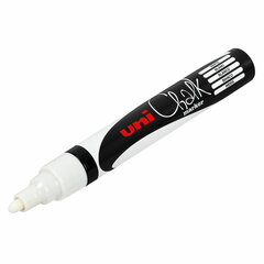 Маркер меловой UNI &laquo;Chalk&raquo;, 1,8-2,5 мм, БЕЛЫЙ, влагостираемый, для гладких поверхностей