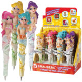 Ручка фигурная "РУСАЛОЧКИ", СИНЯЯ, 4 дизайна ассорти, линия письма 0,5 мм, дисплей, BRAUBERG, 142761