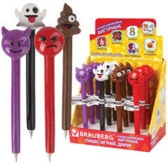 Ручка фигурная &laquo;СМАЙЛИКИ МИКС-2&raquo;, СИНЯЯ, 4 дизайна ассорти, линия письма 0,5 мм, дисплей, BRAUBERG, 142772