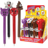 Ручка фигурная "СМАЙЛИКИ МИКС-2", СИНЯЯ, 4 дизайна ассорти, линия письма 0,5 мм, дисплей, BRAUBERG, 142772