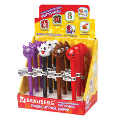 Ручка фигурная &laquo;СМАЙЛИКИ МИКС-2&raquo;, СИНЯЯ, 4 дизайна ассорти, линия письма 0,5 мм, дисплей, BRAUBERG, 142772