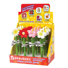 Ручка фигурная &laquo;ЦВЕТОЧКИ&raquo;, СИНЯЯ, 4 дизайна ассорти, линия письма 0,5 мм, дисплей, BRAUBERG, 142775