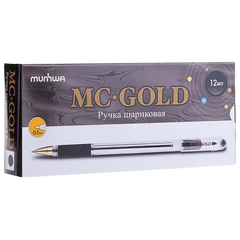 Ручка шариковая масляная с грипом MUNHWA "MC Gold", ЧЕРНАЯ, корпус прозрачный, узел 0,5 мм, линия письма 0,3 мм, BMC-01