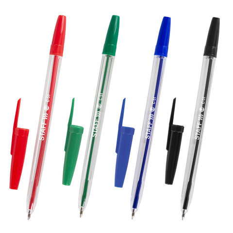 Ручки шариковые STAFF "C-51", НАБОР 4 шт., АССОРТИ, узел 1 мм, линия письма 0,5 мм, 142816