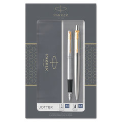Набор PARKER &laquo;Jotter Stainless Steel GT&raquo;: шариковая ручка синяя и перьевая ручка, 2093257