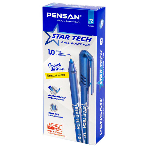 Ручка шариковая масляная PENSAN Star Tech, СИНЯЯ, игольчатый узел 1 мм, линия 0,8 мм, 2260/12