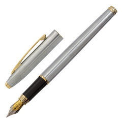 Ручка подарочная перьевая BRAUBERG &laquo;Brioso&raquo;, СИНЯЯ, корпус серебристый с золотистыми деталями, 143464
