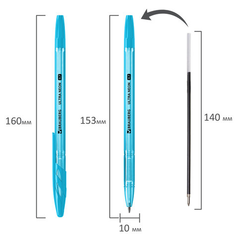 Ручка шариковая BRAUBERG "ULTRA NEON", СИНЯЯ, узел 0,7 мм, чернила ГЕРМАНИЯ, наконечник ШВЕЙЦАРИЯ, 1