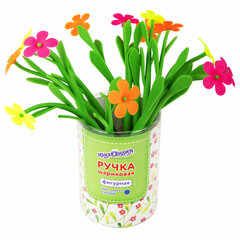 Ручка фигурная шариковая ЮНЛАНДИЯ &laquo;Цветочек&raquo;, мягкий силиконовый корпус, ассорти, СИНЯЯ, пишущий узел 0,7 мм, 143779