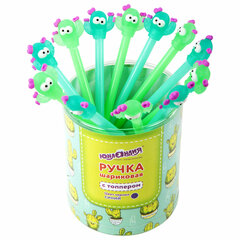 Ручка с топпером шариковая ЮНЛАНДИЯ &laquo;Цветущий кактус&raquo;, корпус ассорти, СИНЯЯ, пишущий узел 0,7 мм, 143781