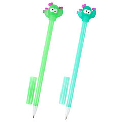 Ручка с топпером шариковая ЮНЛАНДИЯ &laquo;Цветущий кактус&raquo;, корпус ассорти, СИНЯЯ, пишущий узел 0,7 мм, 143781