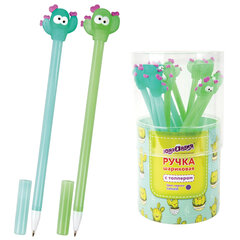 Ручка с топпером шариковая ЮНЛАНДИЯ &laquo;Цветущий кактус&raquo;, корпус ассорти, СИНЯЯ, пишущий узел 0,7 мм, 143781