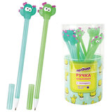 Ручка с топпером шариковая ЮНЛАНДИЯ "Цветущий кактус", корпус ассорти, СИНЯЯ, пишущий узел 0,7 мм, 143781