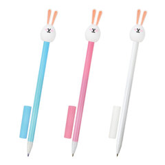 Ручка с топпером шариковая ЮНЛАНДИЯ &laquo;Ушастый зайка&raquo;, корпус ассорти, СИНЯЯ, пишущий узел 0,7 мм, 143782