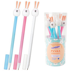 Ручка с топпером шариковая ЮНЛАНДИЯ &laquo;Ушастый зайка&raquo;, корпус ассорти, СИНЯЯ, пишущий узел 0,7 мм, 143782