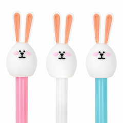 Ручка с топпером шариковая ЮНЛАНДИЯ &laquo;Ушастый зайка&raquo;, корпус ассорти, СИНЯЯ, пишущий узел 0,7 мм, 143782