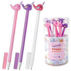 Ручка с топпером шариковая ЮНЛАНДИЯ &laquo;Кит-Единорог&raquo;, корпус ассорти, СИНЯЯ, пишущий узел 0,7 мм, 143783