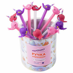 Ручка с топпером шариковая ЮНЛАНДИЯ &laquo;Кит-Единорог&raquo;, корпус ассорти, СИНЯЯ, пишущий узел 0,7 мм, 143783