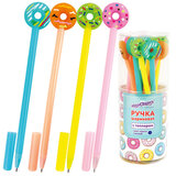 Ручка с топпером шариковая ЮНЛАНДИЯ "Пончик", корпус ассорти, СИНЯЯ, пишущий узел 0,7 мм, 143799