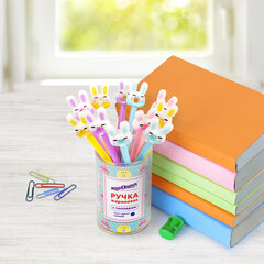 Ручка с топпером шариковая ЮНЛАНДИЯ &laquo;Зайка-пончик&raquo;, корпус ассорти, СИНЯЯ, пишущий узел 0,7 мм, 143802