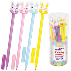 Ручка с топпером шариковая ЮНЛАНДИЯ &laquo;Зайка-пончик&raquo;, корпус ассорти, СИНЯЯ, пишущий узел 0,7 мм, 143802