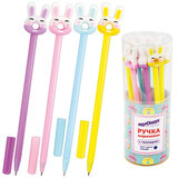 Ручка с топпером шариковая ЮНЛАНДИЯ "Зайка-пончик", корпус ассорти, СИНЯЯ, пишущий узел 0,7 мм, 143802