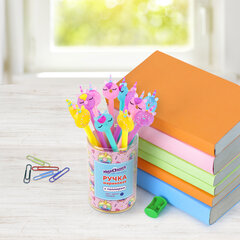 Ручка с топпером шариковая ЮНЛАНДИЯ &laquo;Единорог-пончик&raquo;, корпус ассорти, СИНЯЯ, пишущий узел 0,7 мм, 143803