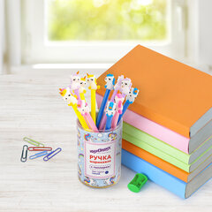 Ручка с топпером шариковая ЮНЛАНДИЯ &laquo;Единорог&raquo;, корпус ассорти, СИНЯЯ, пишущий узел 0,7 мм, 143805