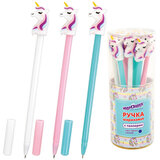 Ручка с топпером шариковая ЮНЛАНДИЯ "Единорожка", корпус ассорти, СИНЯЯ, пишущий узел 0,7 мм, 143806