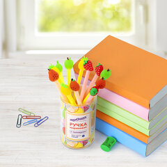 Ручка с топпером шариковая ЮНЛАНДИЯ &laquo;Фрукт&raquo;, корпус ассорти, СИНЯЯ, пишущий узел 0,7 мм, 143810