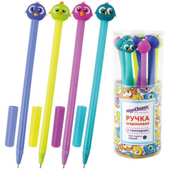 Ручка с топпером шариковая ЮНЛАНДИЯ &laquo;Птенец&raquo;, корпус ассорти, СИНЯЯ, пишущий узел 0,7 мм, 143811