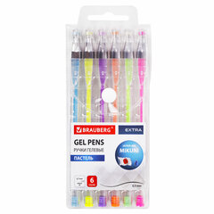 Ручки гелевые ПАСТЕЛЬ BRAUBERG &laquo;EXTRA&raquo;, НАБОР 6 ЦВЕТОВ, узел 0,7 мм, линия 0,5 мм, 143910