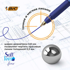 Ручки шариковые автоматические с грипом BIC &laquo;Soft Feel Fine&raquo;, НАБОР 3 шт., линия письма 0,8 мм, блистер, 893221