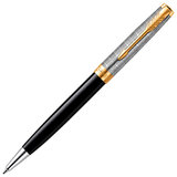 Ручка шариковая PARKER "Sonnet Premium Metal Black GT", корпус серебристый, детали золото, черная, 2119787