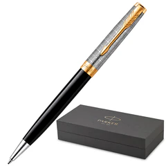 Ручка шариковая PARKER &laquo;Sonnet Premium Metal Black GT&raquo;, корпус серебристый, детали золото, черная, 2119787