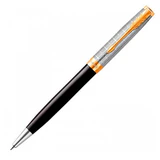 Ручка шариковая PARKER "Sonnet Premium Metal Black GT", корпус серебристый, детали золото, черная, 2119787