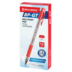 Ручка шариковая BRAUBERG &laquo;BP-GT&raquo;, КРАСНАЯ, корпус прозрачный, евронаконечник 0,7 мм, линия письма 0,35 мм, 144007