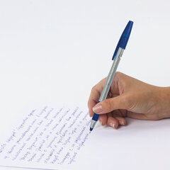 Ручка шариковая с грипом BRAUBERG &laquo;i-STICK POINT&raquo;, СИНЯЯ, корпус серый, игольчатый узел 0,7 мм, линия письма 0,35 мм, 144021