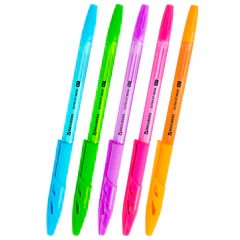 Ручка шариковая с грипом BRAUBERG &laquo;ULTRA GT NEON&raquo;, СИНЯЯ, корпус ассорти, линия 0,35 мм, 144054