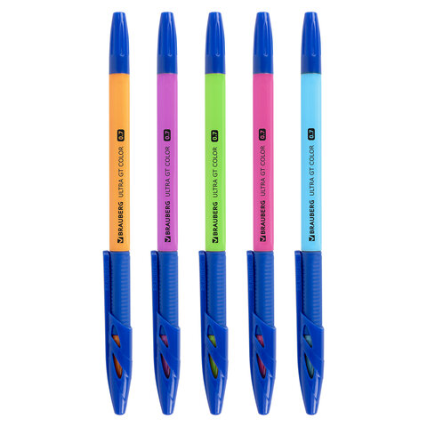 Ручка шариковая с грипом BRAUBERG "ULTRA GT COLOR", СИНЯЯ, корпус ассорти, линия 0,35 мм, 144055 - фото 2