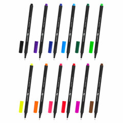 Ручки капиллярные (линеры), 12 ЦВЕТОВ, BRAUBERG ART, &laquo;Classic&raquo;, трехгранные, металлический наконечник, линия письма 0,4 мм, 144147