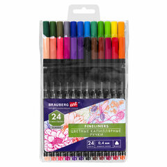 Ручки капиллярные (линеры), 24 ЦВЕТА, BRAUBERG ART &laquo;Classic&raquo;, трехгранные, металлический наконечник, линия письма 0,4 мм, 144148