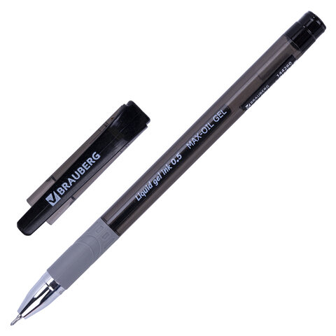 Ручка гелевая с грипом BRAUBERG "Max-Oil Gel", ЧЕРНАЯ, игольчатый узел 0,5 мм, линия письма 0,3 мм, 144260