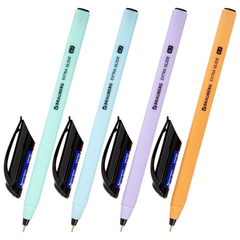 Ручка шариковая масляная BRAUBERG "Extra Glide Softy EL", СИНЯЯ, корпус ассорти, игольчатый наконечник 0,7 мм, линия письма 0,5 мм, 144262